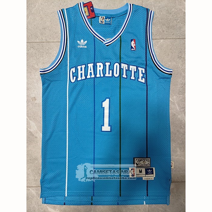 Camiseta Charlotte Hornets Muggsy Bogues NO 1 Retro Azul